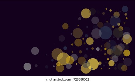 Party Lights Disco Background. Vector Confetti Transparent Bokeh, Falling Snow in Colorful Light. Contrast Festive Yellow Purple Confetti, Christmas, New Year, Birthday Celebration, Cool Party Lights.