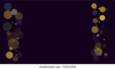 Party Lights Disco Background. Vector Confetti Transparent Bokeh, Falling Snow in Colorful Light. Contrast Festive Yellow Purple Confetti, Christmas, New Year, Birthday Celebration, Cool Party Lights.