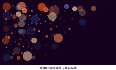 Party Lights Disco Background. Vector Confetti Transparent Bokeh, Falling Snow in Colorful Light. Contrast Festive Orange Purple Confetti, Christmas, New Year, Birthday Celebration, Cool Party Lights.