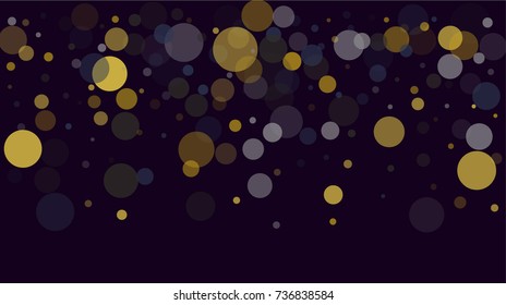 Party Lights Disco Background. Vector Confetti Transparent Bokeh, Falling Snow in Colorful Light. Contrast Festive Yellow Purple Confetti, Christmas, New Year, Birthday Celebration, Cool Party Lights.