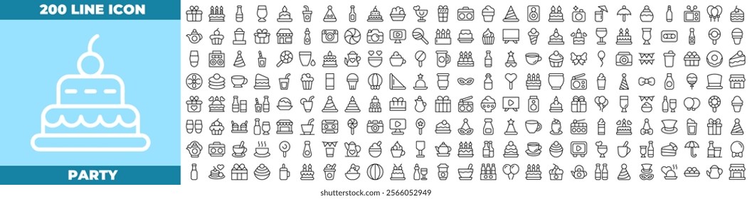 Party Line Editable Icons set. Vector illustration in modern thin line style of party icons: party, event, pizza, etc