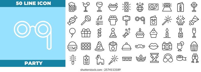 Party Line Editable Icons set. Vector illustration in modern thin line style of party icons: event, dinner, pizza, etc