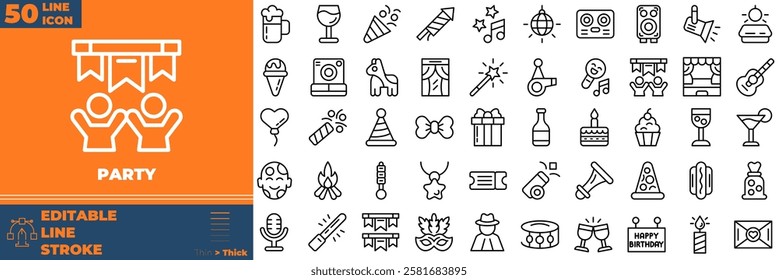 Party Line Editable Icons set. Vector illustration in modern thin line style of party icons: event, dinner, pizza, etc