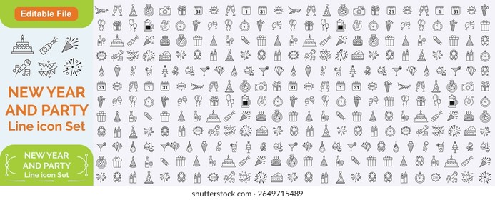 Party Line Editable Icons set. Containing life music, Christmas, birthday, wedding party, and more. Vector illustration