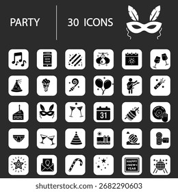 Party Line Editable Icons set. Vector illustration in modern thin line style of events related icons, life music, Christmas, birthday, wedding party, and more. Isolated on white.