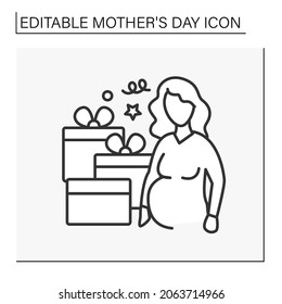 Party line icon. Baby shower for pregnant woman. Party with present boxes. Mother day concept. Isolated vector illustration. Editable stroke