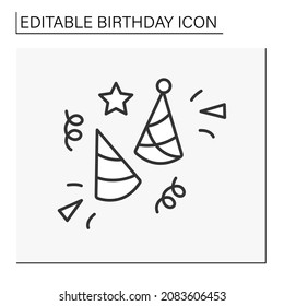 Party line icon. Birthday party hats for guests. Party planning. Decor. Birthday concept. Isolated vector illustration. Editable stroke