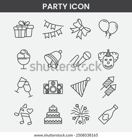 Party line icon set. , dancing, music, congrats and more.	