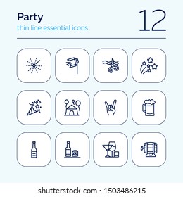 Party line icon set. Firework, big opening, cracker. Celebration concept. Can be used for topics like holiday, fun, alcohol