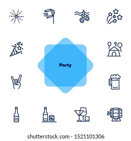 Party line icon set. Firework, big opening, cracker. Celebration concept. Can be used for topics like holiday, fun, alcohol