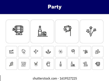 Party line icon set. Firework, big opening, cracker. Celebration concept. Can be used for topics like holiday, fun, alcohol