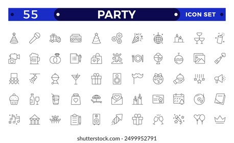 Party line icon set. Included icons as celebrate, celebration, dancing, music, congrats and more.Party, celebration, anniversary elements - thin line web icon set. Outline icons collection.
