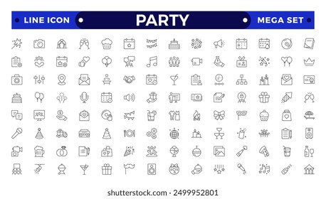 Party line icon set. Included icons as celebrate, celebration, dancing, music, congrats and more.Party, celebration, anniversary elements - thin line web icon set. Outline icons collection.
