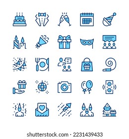 Party line icons. Blue color. Vector line icons set
