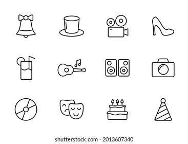 iconos vectoriales de línea de partido aislados en blanco. conjunto de iconos de esquema de celebración de fiesta para diseño web y ui, aplicaciones móviles y poligrafía de impresión