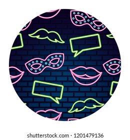 party lips mustache neon brick wall