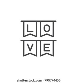 Party love flags line icon, outline vector sign, linear style pictogram isolated on white. Valentines day symbol, logo illustration. Editable stroke