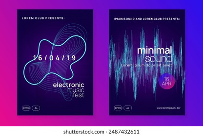 Party Magazine. Blue Dj Set. Festival Cover. Night Club Banner. Pink Fest Poster. Electronic Audio Illustration. Discotheque Electro Graphic. Violet Party Magazine