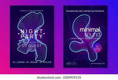 Party Magazine. Music Flyer. Green Dance Background. Electro Cover. Electronic Radio Invitation. Violet Fest Banner. Edm Trance Template. Blue Party Magazine