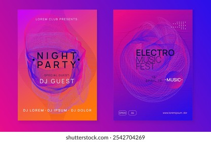 Party Magazine. Nightclub Audio Illustration. Edm Banner. Pink Discotheque Set. Music Concert Element. Electro Vector. Green Fest Design. Violet Party Magazine