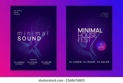 Party Magazine. Techno Set. Soundwave Disco Invitation. Edm Trance Graphic. Green Fest Flyer. Electro Invite. Violet Discotheque Design. Blue Party Magazine