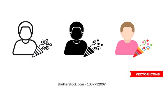 Party maker icon of 3 types: color, black and white, outline. Isolated vector sign symbol.