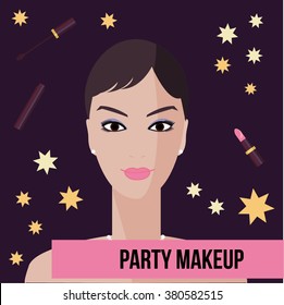 Party makeup tutorial. Party makeup. Woman face. Party girl. Makeup.
