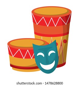 party mask with drums festive carnival costume celebration decoration cartoon vector illustration graphic design