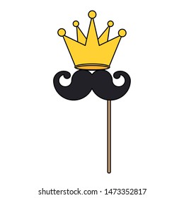 party mask fun decoration vintage classic moustache with crown cartoon vector illustration graphic design