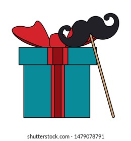 party mask fun decoration vintage classic moustache with gift cartoon vector illustration graphic design