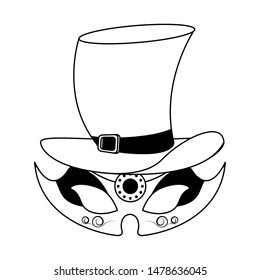 party mask with hat festive carnival costume celebration decoration cartoon vector illustration graphic design