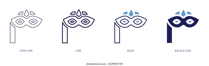 Party mask icon in 4 different styles. Thin Line, Line, Bold, and Bold Line. Duotone style. Editable stroke.