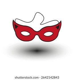 Party mask icon. Red cat ear shape. Carnival vector symbol. Shadow on white.