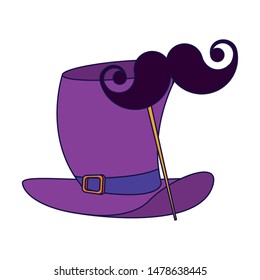 party mask moustache style with hat festive carnival costume celebration decoration cartoon vector illustration graphic design