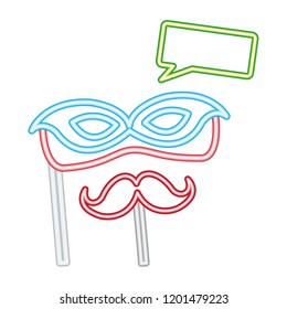 party mask mustache speech bubble neon on stick
