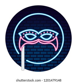 party mask neon brick wall
