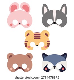 Party Mask Theme Animals Collection Cartoon Illustration