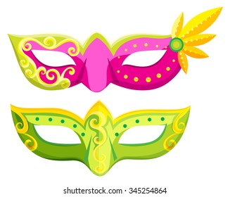 Party masks in pink and green colors illustration