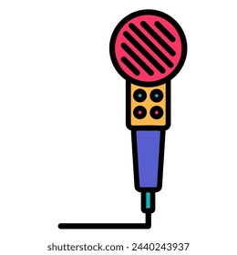 Party microphone with karaoke settings, birthday symbol. Simple style of festive karaoke microphone for design of children entertainment center. Color stroke icon isolated on white back