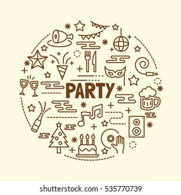 party minimal thin line icons set, vector illustration design elements