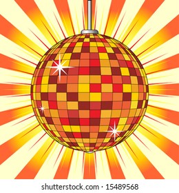Party mirror ball over orange starry background