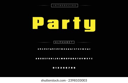 Party Modern Bold Font. Sans Serif Font. Regular Italic Uppercase Lowercase Typography urban style alphabet fonts for fashion, sport, technology, digital, movie, logo design, vector