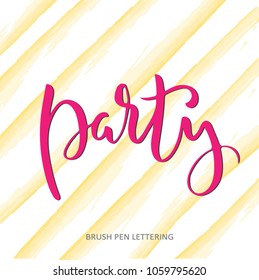 Party - modern hand written lettering at yellow abstract background. Wall Art