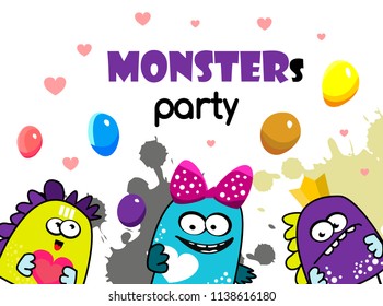 Party monster banner. cartoon vector