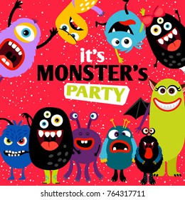 It's A Party Monster Banner Vector Illustration