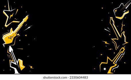 Party music decorated with rock and roll instruments on a background design template for a music festival banner or concert poster.