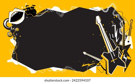 The party music decorated with rock and roll screaming mouth signs on a background design template for a music festival banner or concert poster.