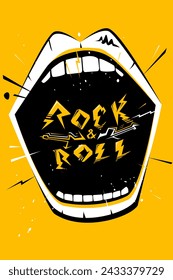 Party music decorated with rock and roll screaming mouth signs on a background design template for a music festival banner or concert poster.