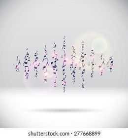 Party music wave made of note signs with shiny bokeh.