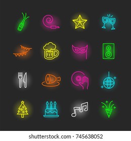 party neon icon set, vector design editable stroke